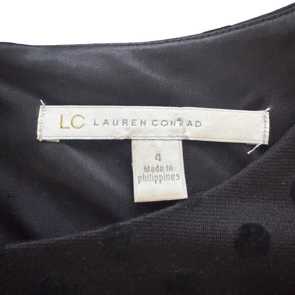 Lauren Conrad Dress Women's Sz 4 jacquard velvet dot Cocktail Short Sleeve Party - Picture 9 of 11